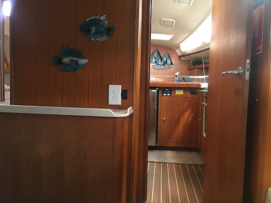 Companionway and cabin door below deck