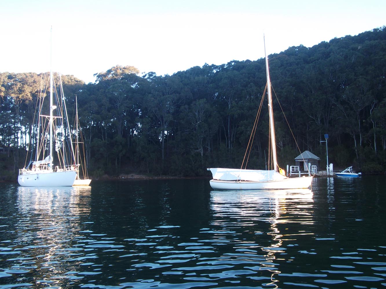 Yachts anchored in the calm water of Morning Bay